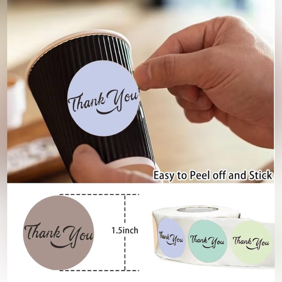 500pc Roll Colorful Thank You Stickers - Picture 3 of 3